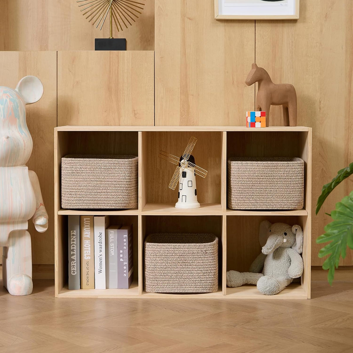 Small Organizing Baskets for Cubes Shelf, 9.7x9.7x7.1 Inch Rope Woven Storage Bins for Nursery
