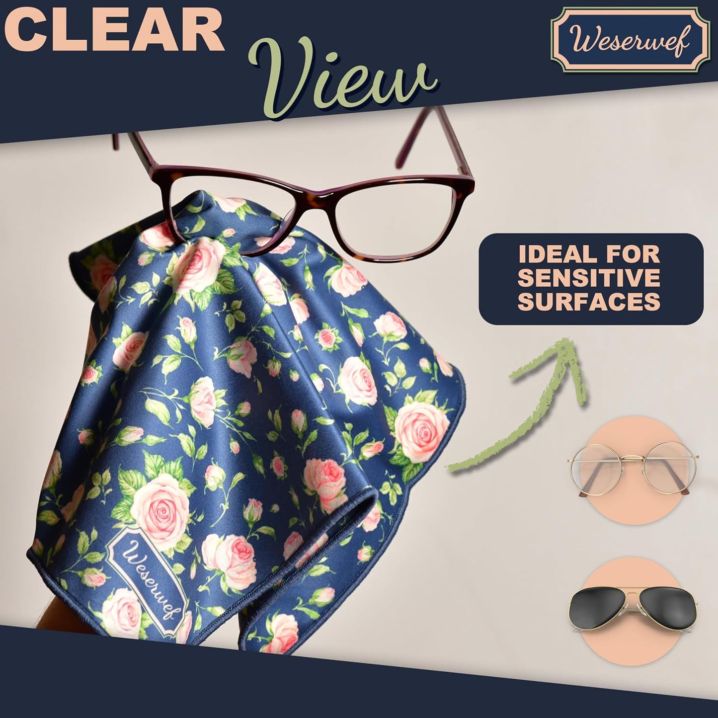WESERWEF Design Microfiber Glasses Cleaning Cloth – Premium Cleaning Cloth for Eyeglasses, Screens