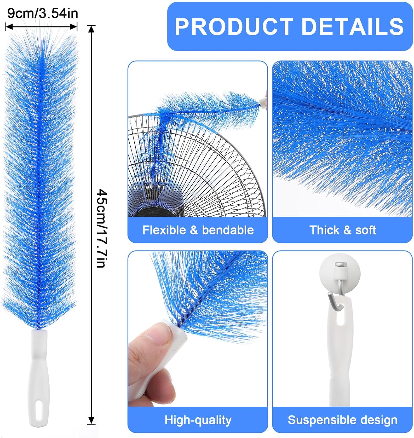 2 Pcs Fan Cleaner Brushes, Bendable Fan Cleaning Brush Cobweb Duster Set Microfiber Head Washable
