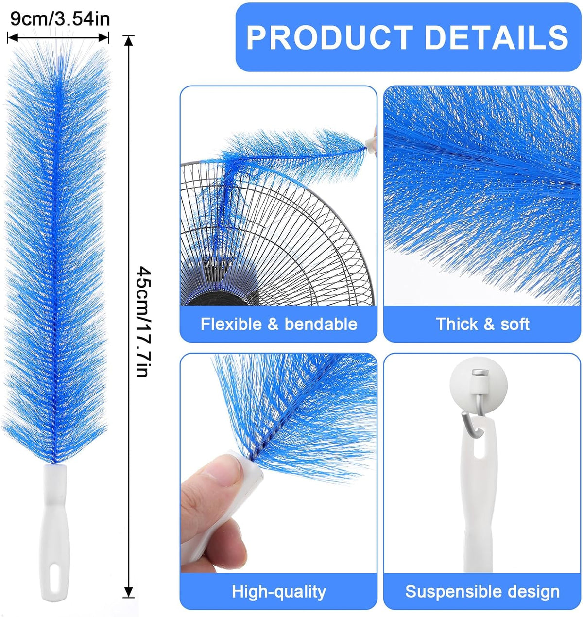 2 Pcs Fan Cleaner Brushes, Bendable Fan Cleaning Brush Cobweb Duster Set Microfiber Head Washable