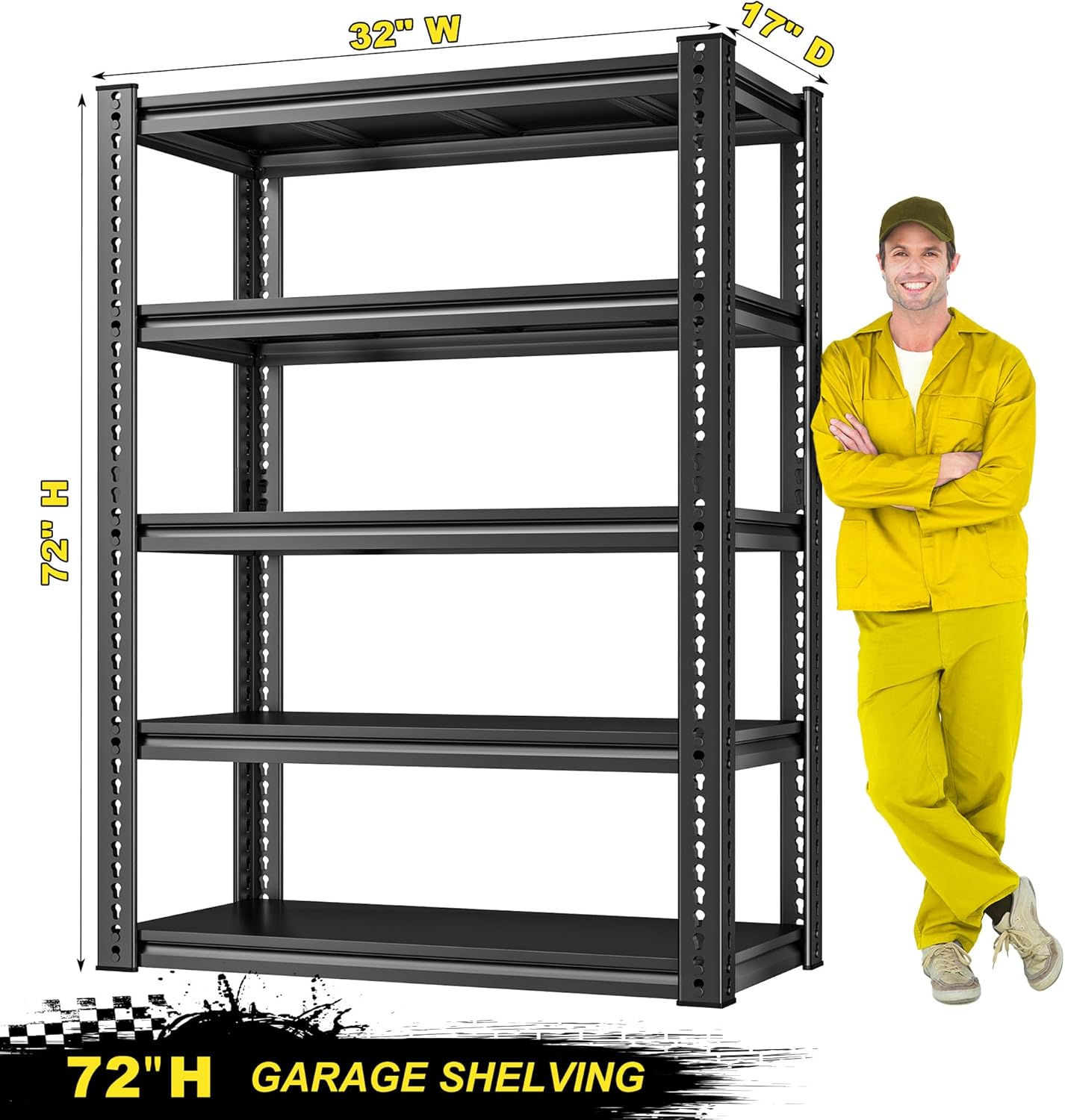 REIBII Garage Shelving Load 2000 LBS, Adjustable 5-Tier Storage Shelves, Metal Shelving Units and