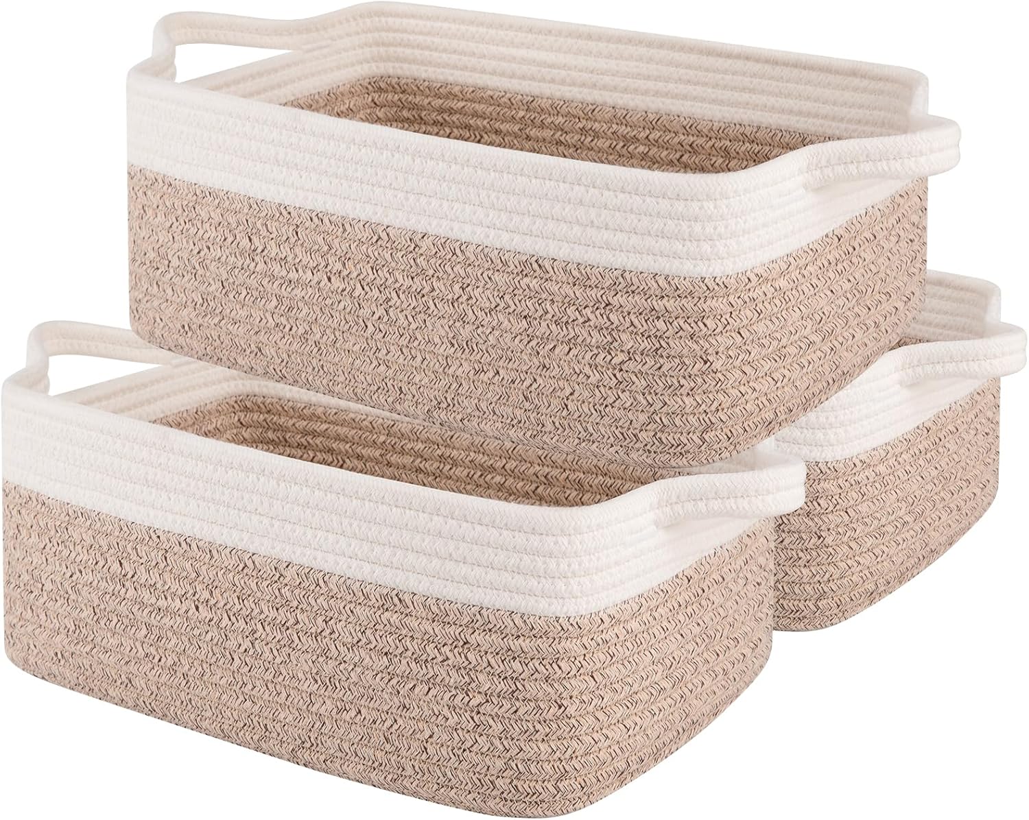 OIAHOMY 3 Pack Storage Baskets for Organizing, Woven Cotton Rope Basket for Shelves, Closet