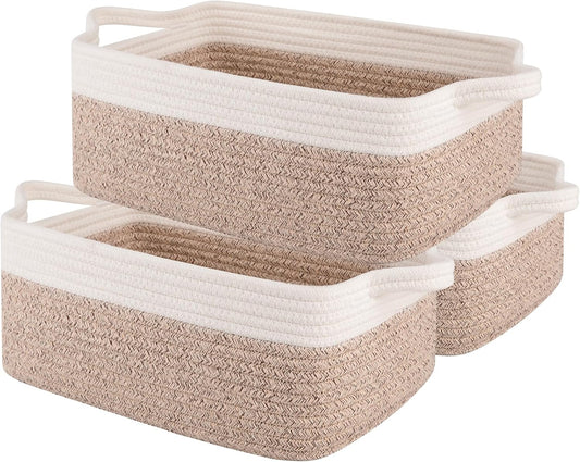 OIAHOMY 3 Pack Storage Baskets for Organizing, Woven Cotton Rope Basket for Shelves, Closet