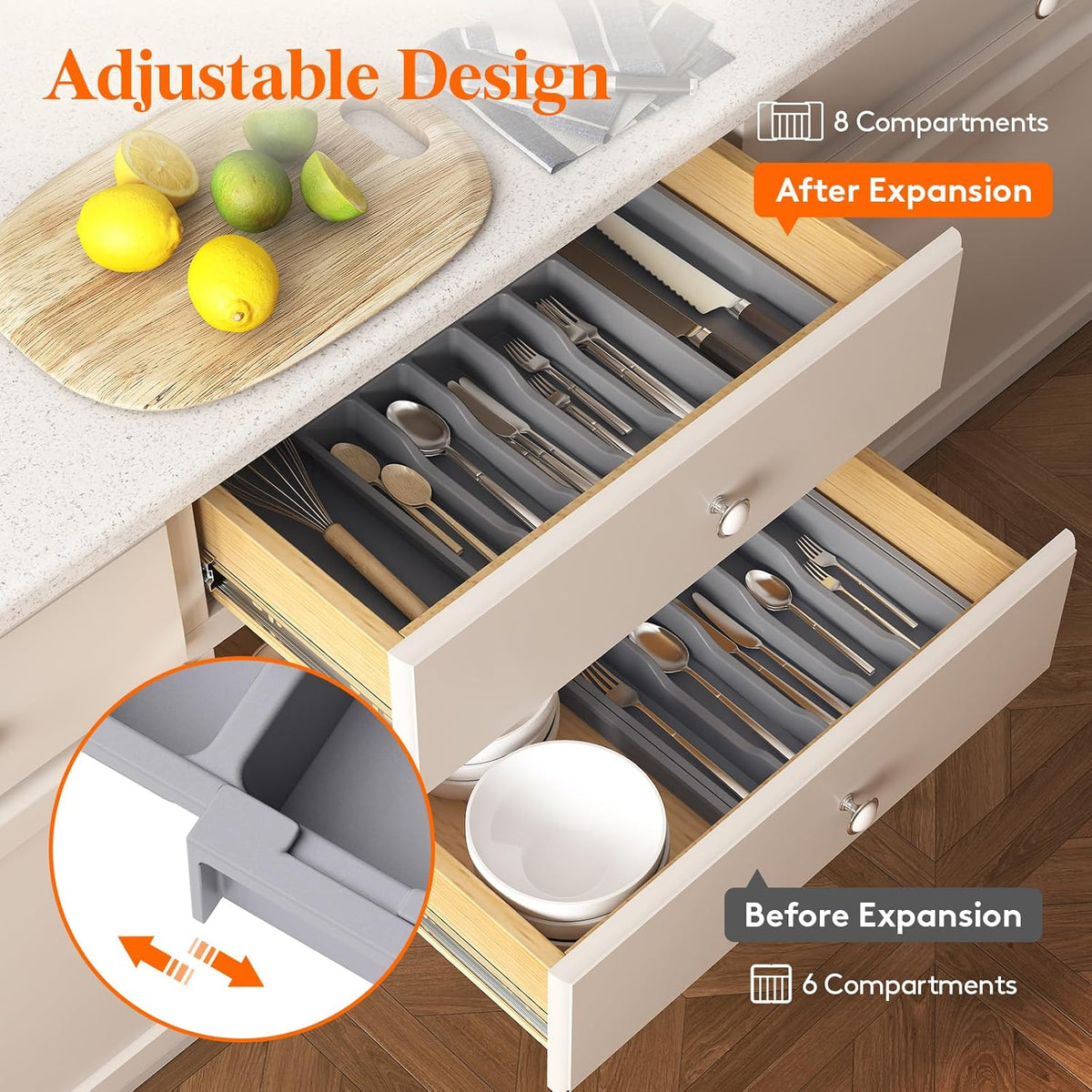 Lifewit Deep Silverware Drawer Organizer for Kitchen, Expandable Utensil Tray, Adjustable Flatware
