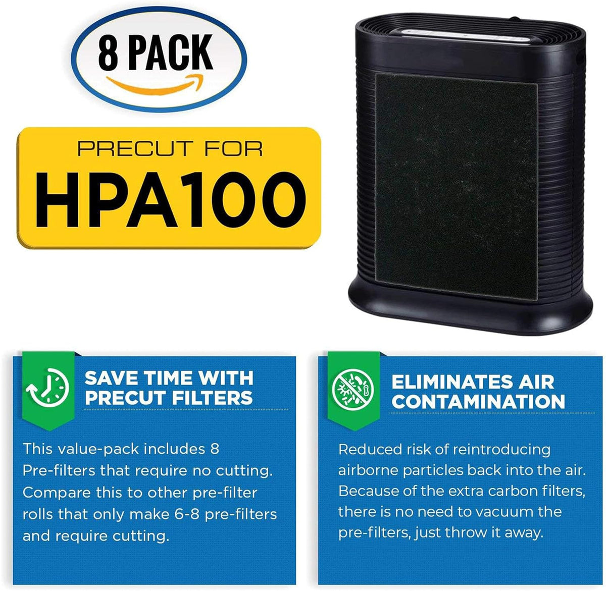 HPA100 Replacement Filters for Honeywell Air Purifier - 2 HEPA Filters w/ 8 Carbon Pre-Filters