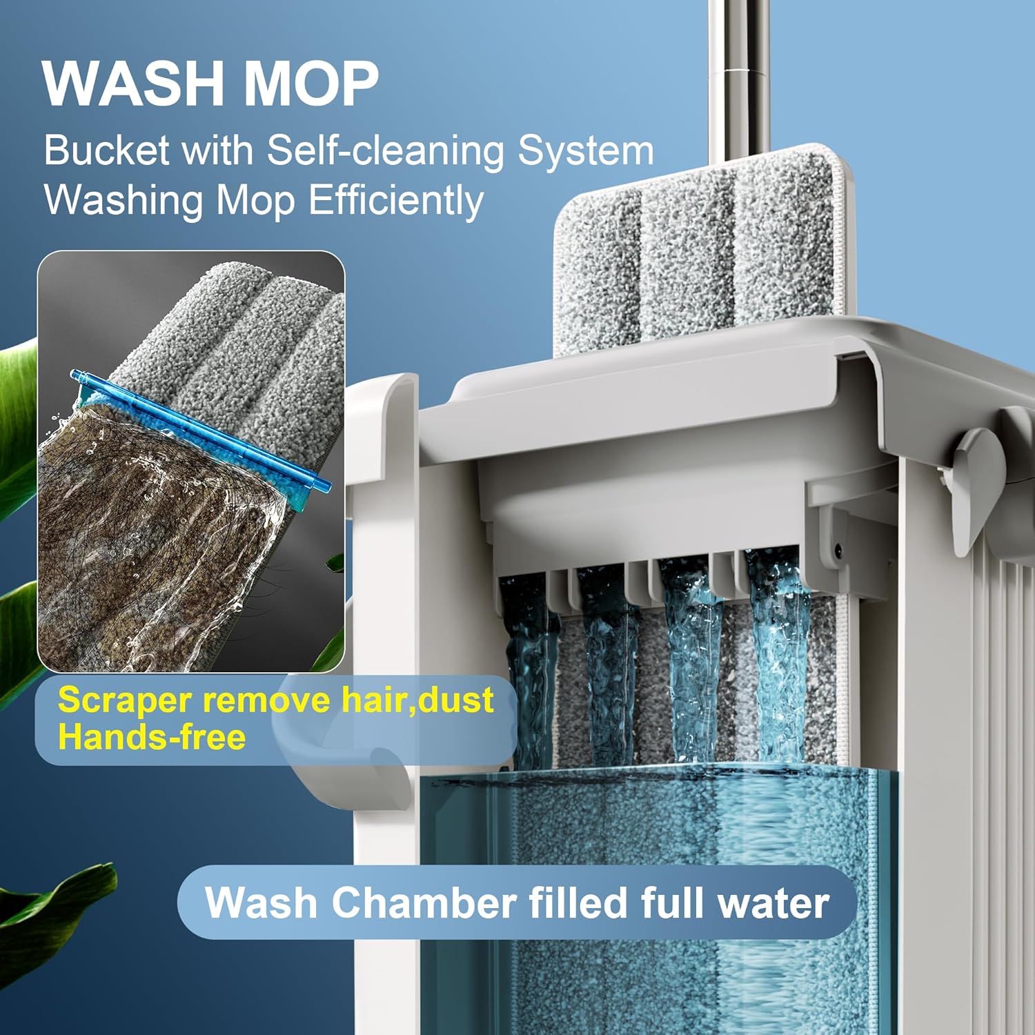 JOYMOOP Mop and Bucket with Wringer Set, Flat Squeeze Mop with Bucket (X-Large), Dust Mop for Wall