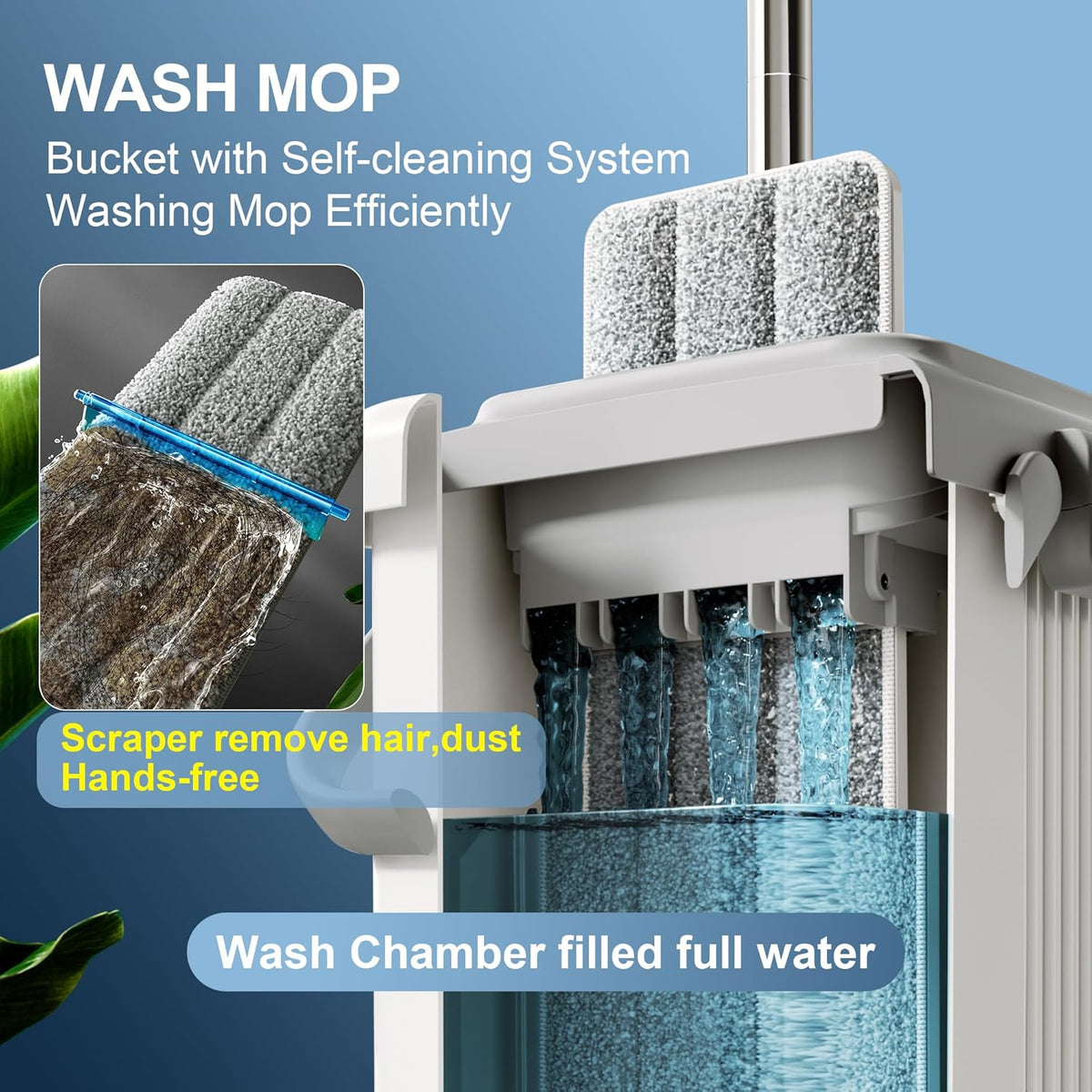 JOYMOOP Mop and Bucket with Wringer Set, Flat Squeeze Mop with Bucket (X-Large), Dust Mop for Wall