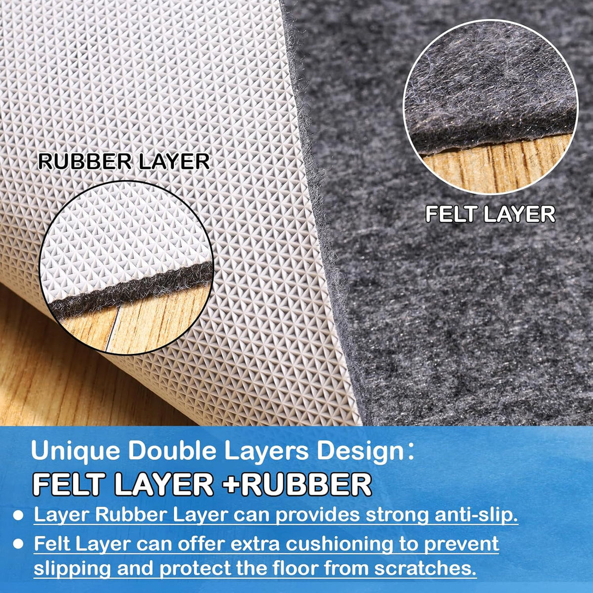Non-Slip Rug Pads 5 x 7 ft, 100% Waterproof Extra Large Area Rugs Non Skid Rug Pad for All Floors