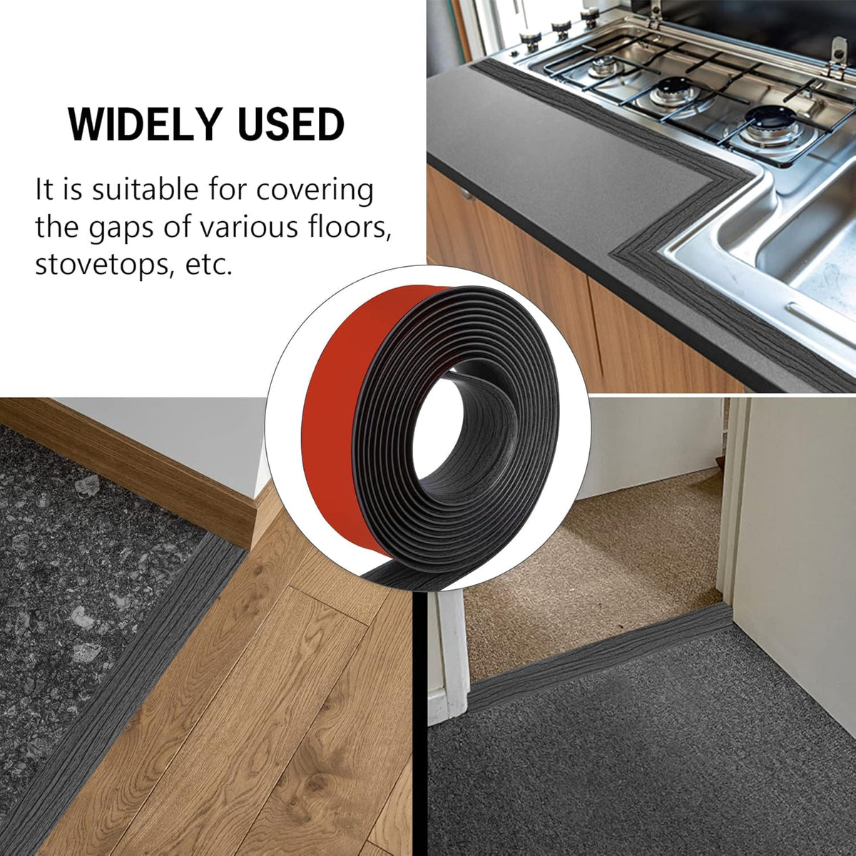 16.4Ft Floor Transition Strip Self Adhesive Vinyl Cover Floor Strip Flat Divider Transition Strip