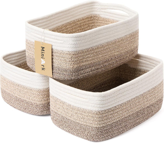 Small Storage Baskets for Organizing | Closet Organizer Bins | Shelf Toy Basket | Woven Rope