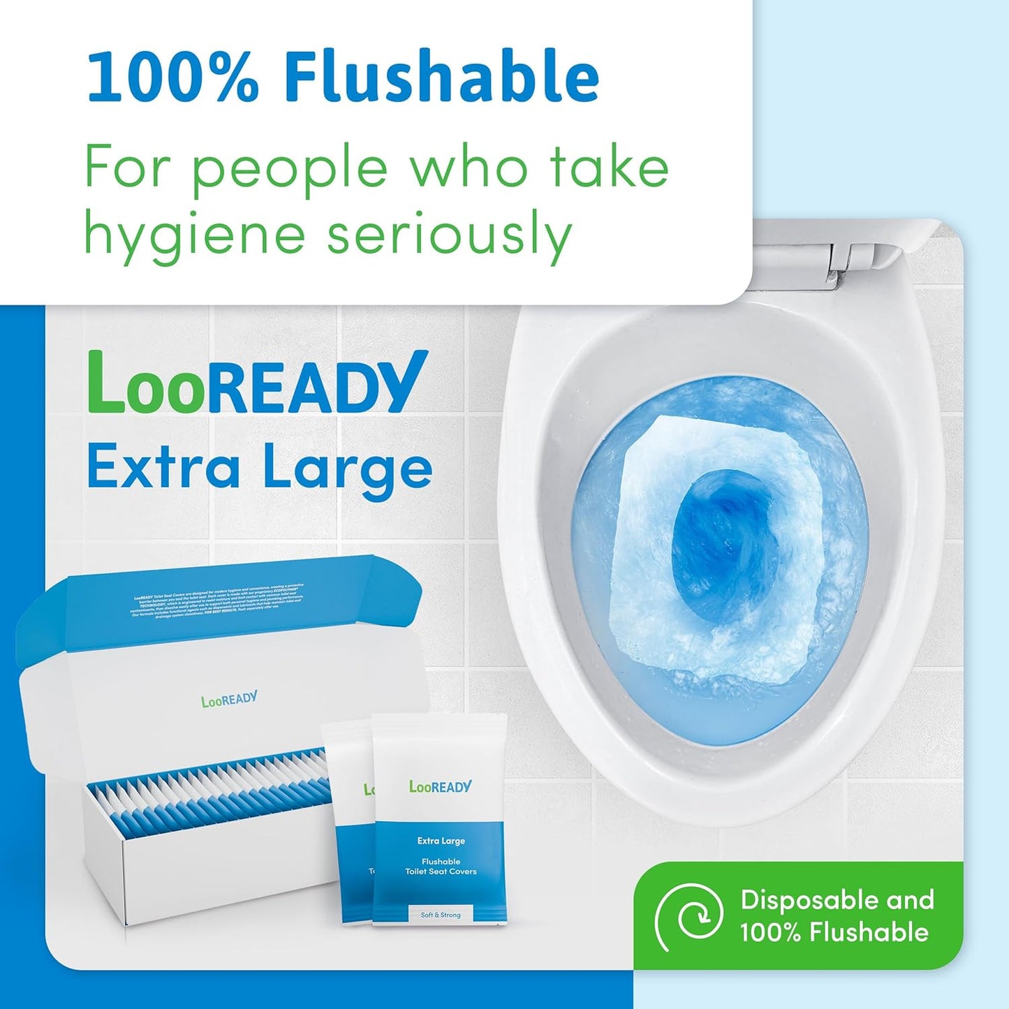Toilet Seat Covers Disposable Flushable - Extra Thick & Large (18x22") - Individually Wrapped