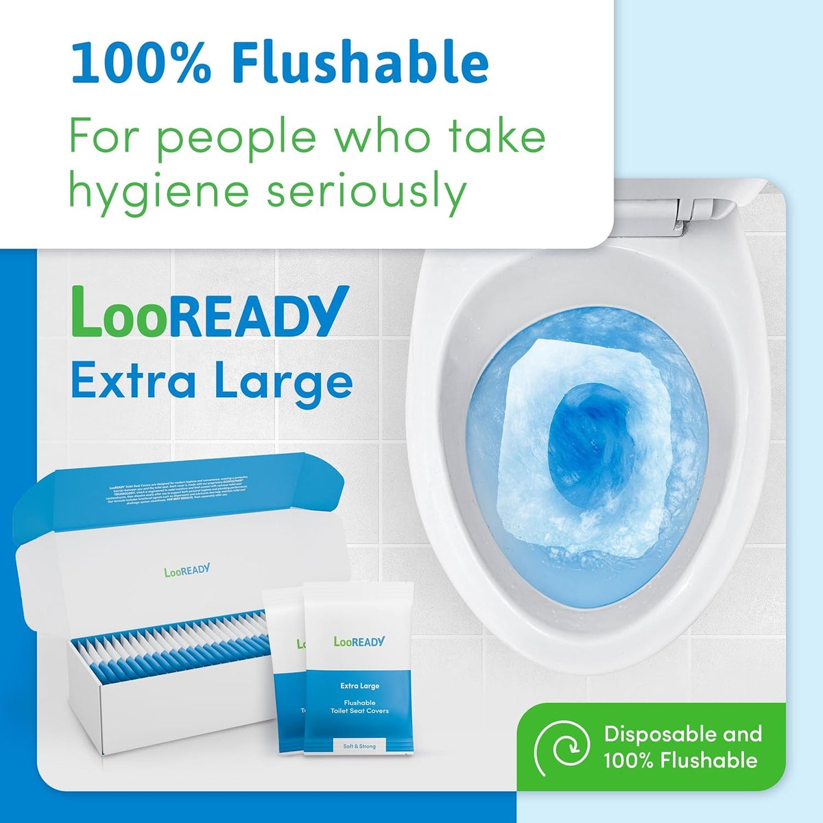 Toilet Seat Covers Disposable Flushable - Extra Thick & Large (18x22") - Individually Wrapped