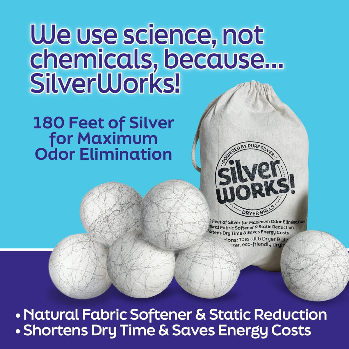Wool Dryer Balls Laundry Reusable - Odor Eliminating Dryer Laundry Balls with Silver Technology
