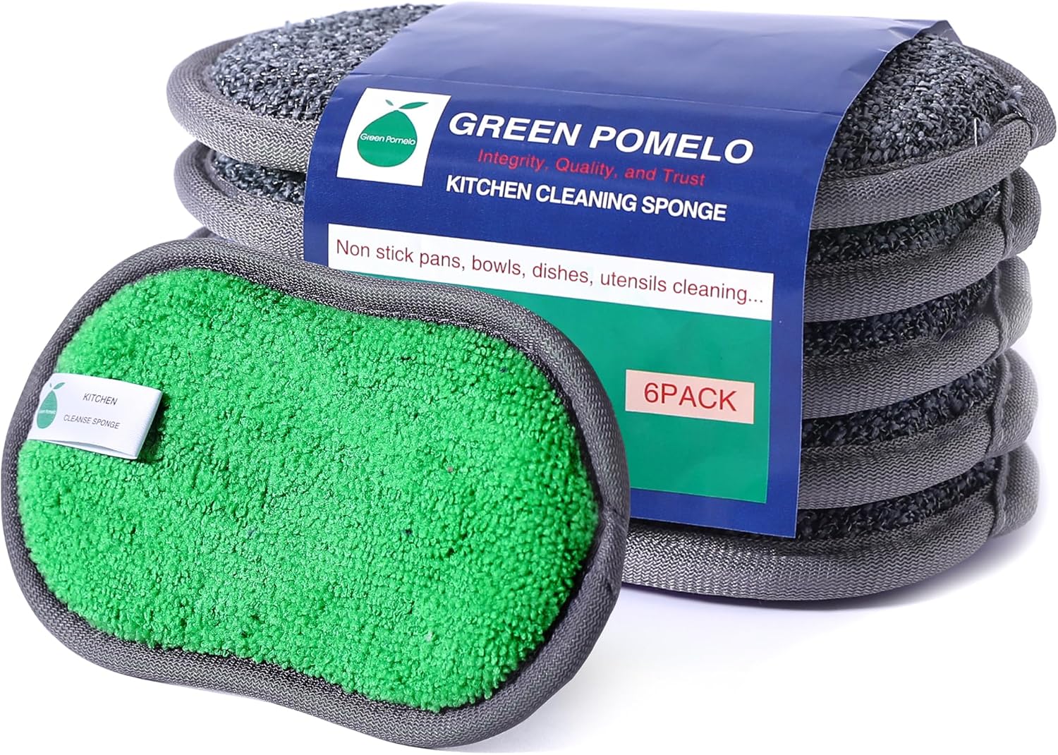 Multipurpose Sponges Kitchen,6 Pack Reusable Non-Scratch Scrub Sponge,Rough Scrubbers Side for Pots