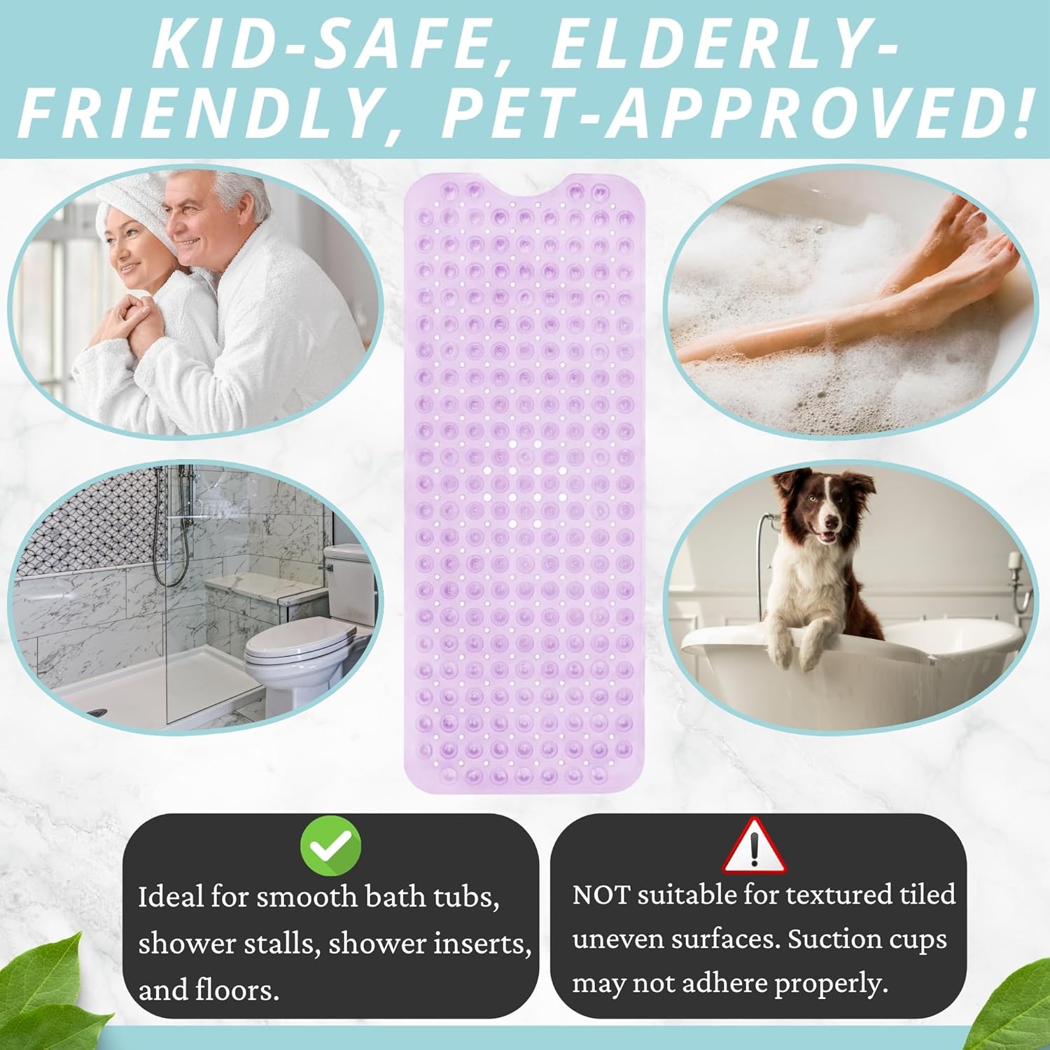 ENKOSI Bath Mat - Large Non Slip Bathtub & Shower Mat - Extra Long 40 x 16 Inch Bathroom Mats for