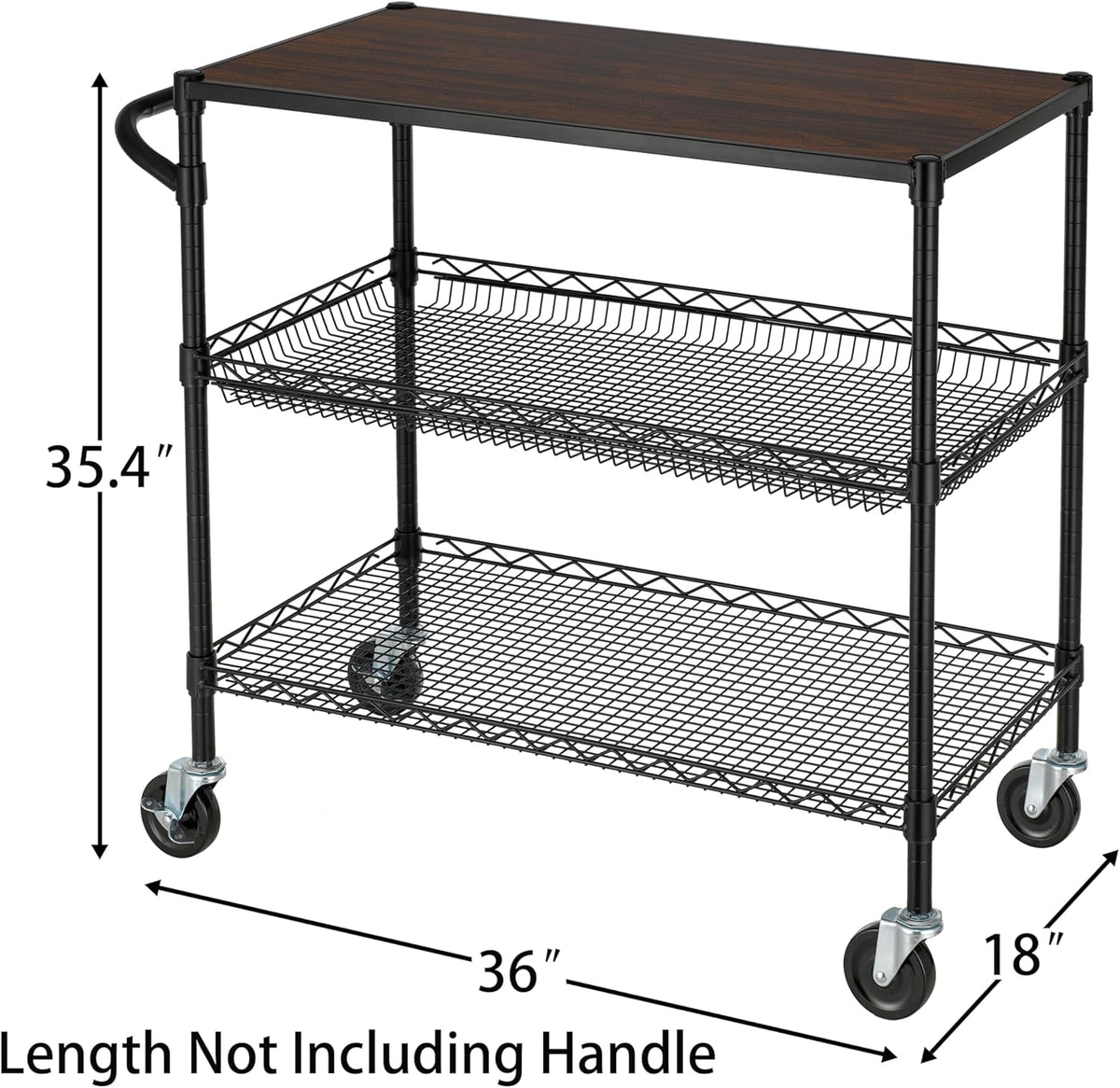 Finnhomy 3 Tier Heavy Duty Commercial Grade Utility Cart with Wood Top, Wire Rolling Cart with