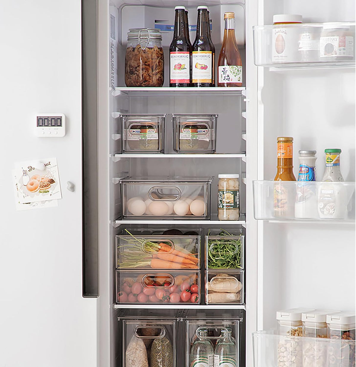 2 Pack Fridge Organizers and Storage with Pull out Drawer, Stackable Storage Drawer, Clear