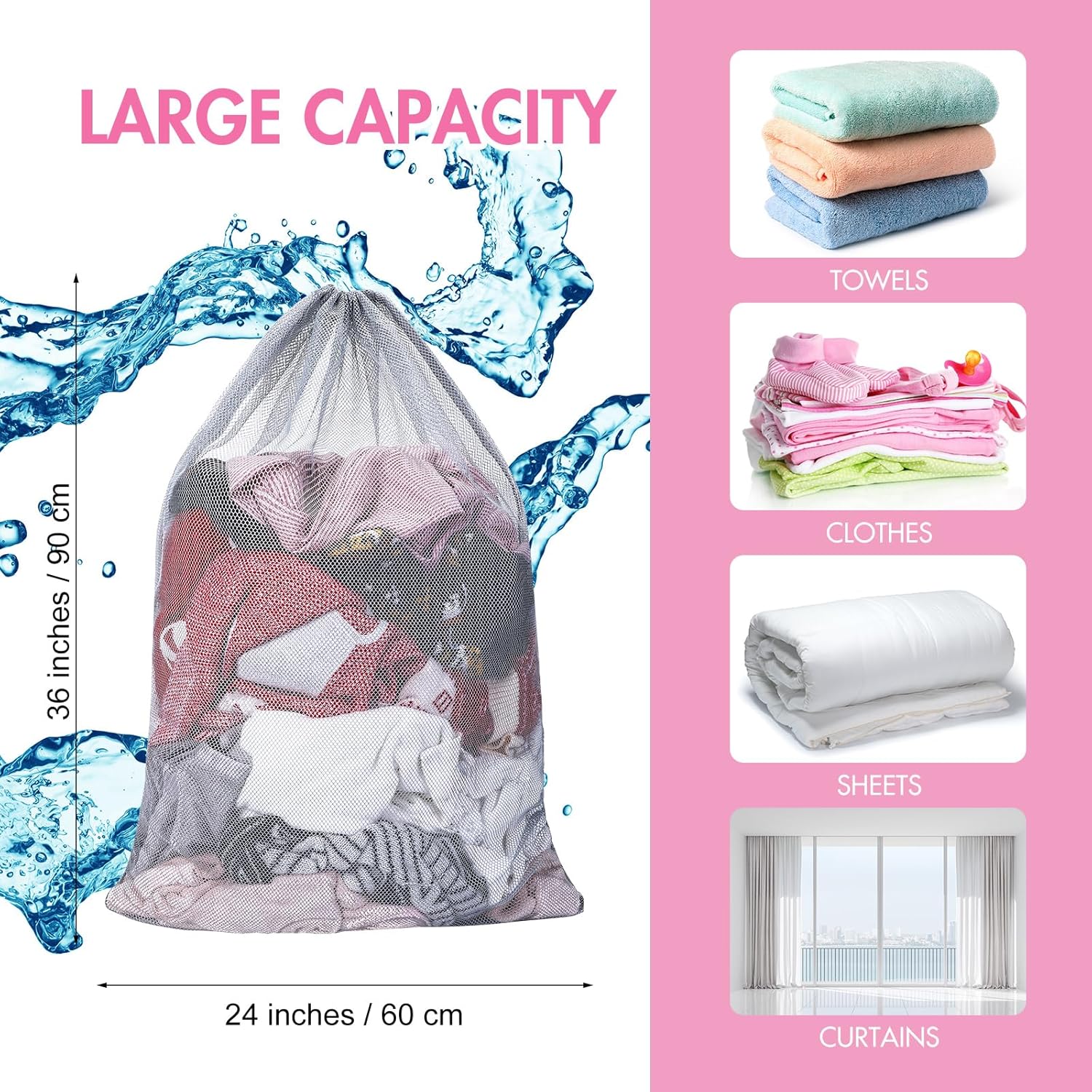 Berlune 30 Pack 24 x 36 Inches Large Mesh Bags for Laundry, Wash bags, Sturdy Mesh Material Closed