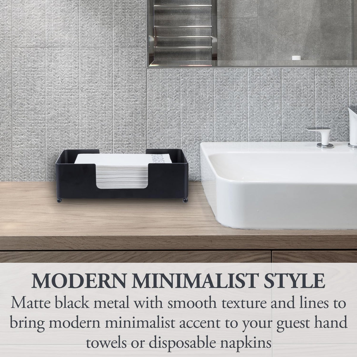MyGift Modern Matte Black Metal Folded Paper Towel Holder for Commercial & Guest Bathroom, Sink