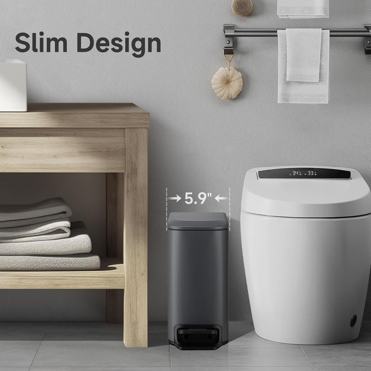 TIPGO Slim Bathroom Trash Can with Lid Soft Close, 6 Liter / 1.6 Gallon Stainless Steel Garbage Can