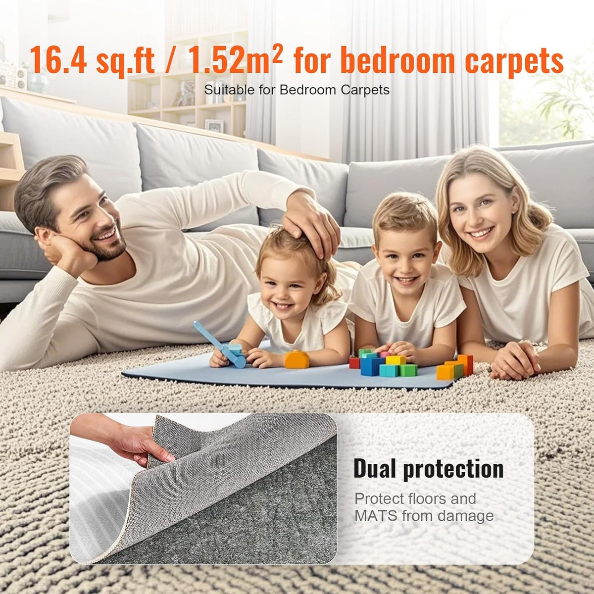 VEVOR - Slip-Resistant Rug Pad - Protective Cushioning Carpet Pad - 5' x 8' - 1/4" Thick - Dual