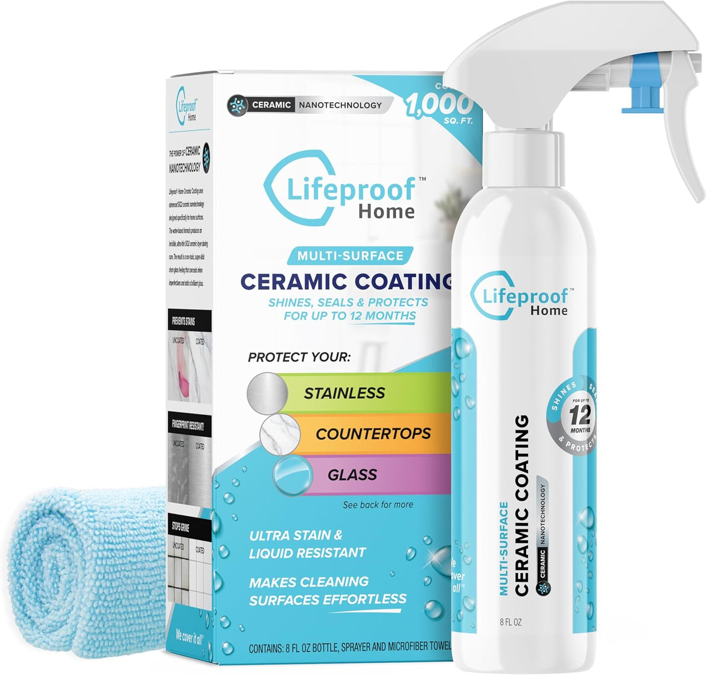 Lifeproof Ceramic Coating Spray Kit - Shine, Seal & Protect Kitchen & Bath Surfaces, Repels Stains
