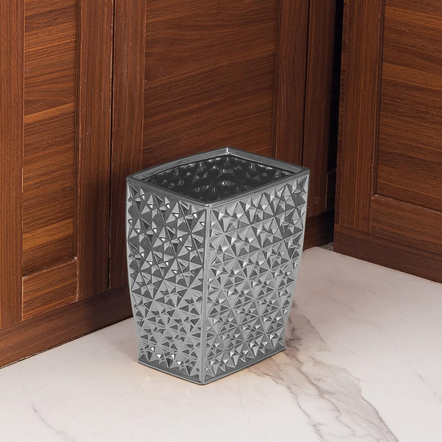 Ceramic Rectangular Small Trash Can - Wastebasket, Garbage Container Bin for Bathroom, Bedroom