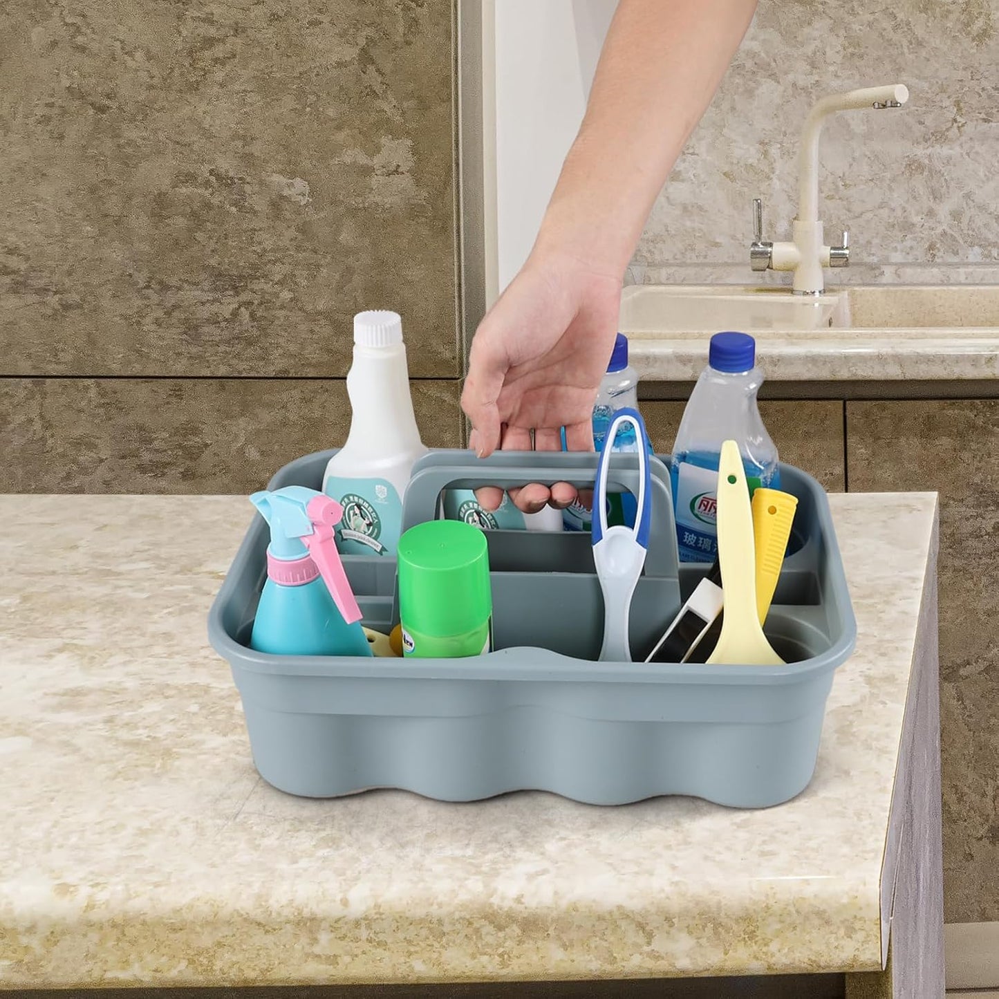 Zopnny Multiuse Caddy Organizer with Handle, Plastic Shower Caddy Basket, Divided Storage Tote