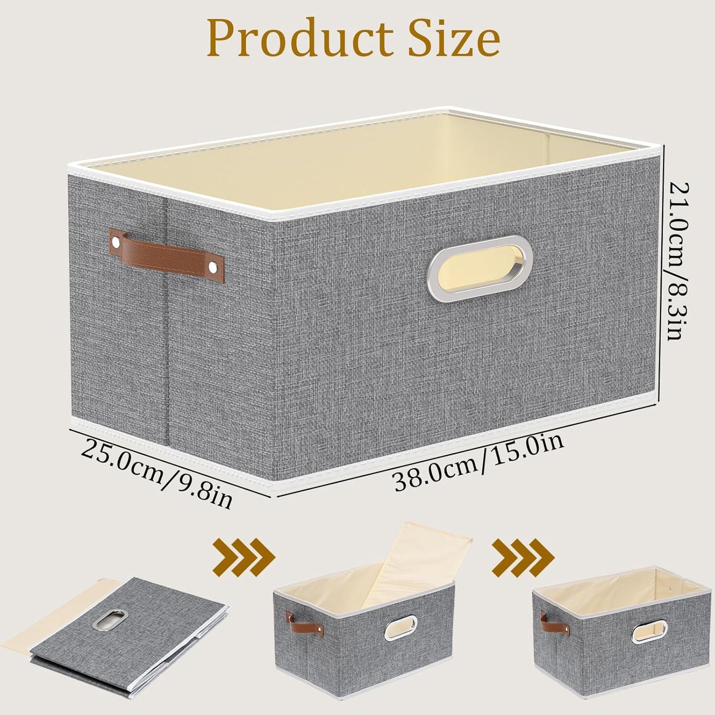 Yawinhe Foldable Storage Baskets for Shelves, Fabric Closet Organizers, Bins with 3 Handles, Cubes
