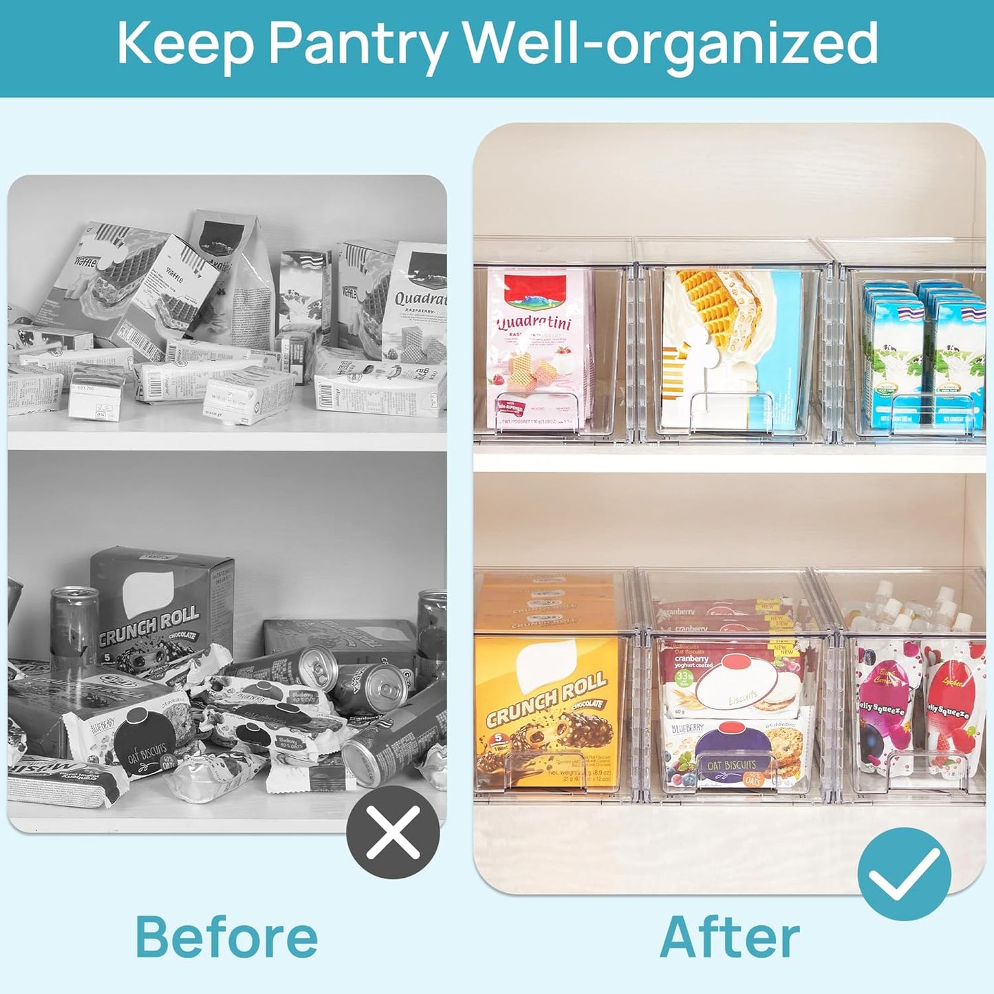 Vtopmart 4Pack Large Stackable Kitchen Pantry Storage Drawers, Clear Organizer Bins with Handles