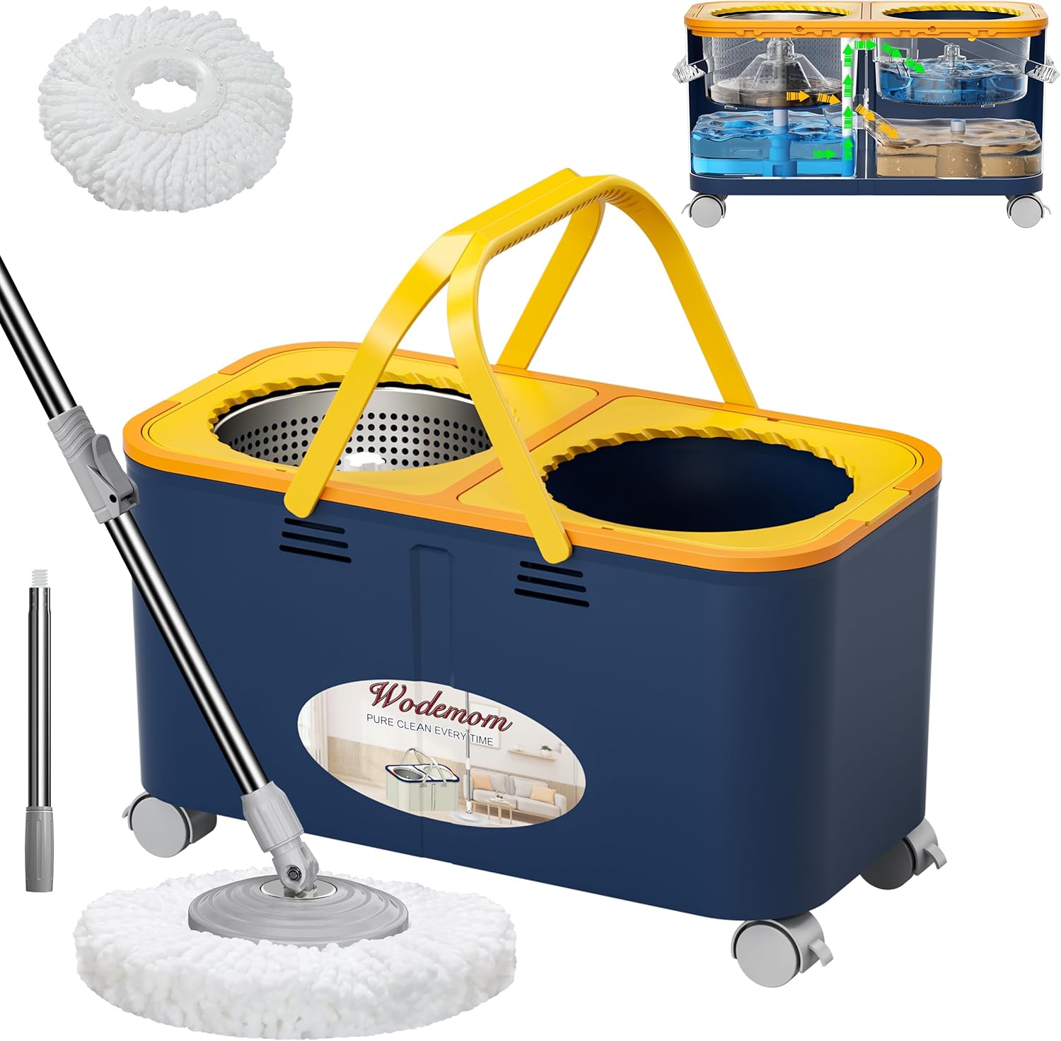 Mop and Bucket with Wringer Set for Home, Spin Mop and Bucket Separate Clean and Dirty Water, Mops