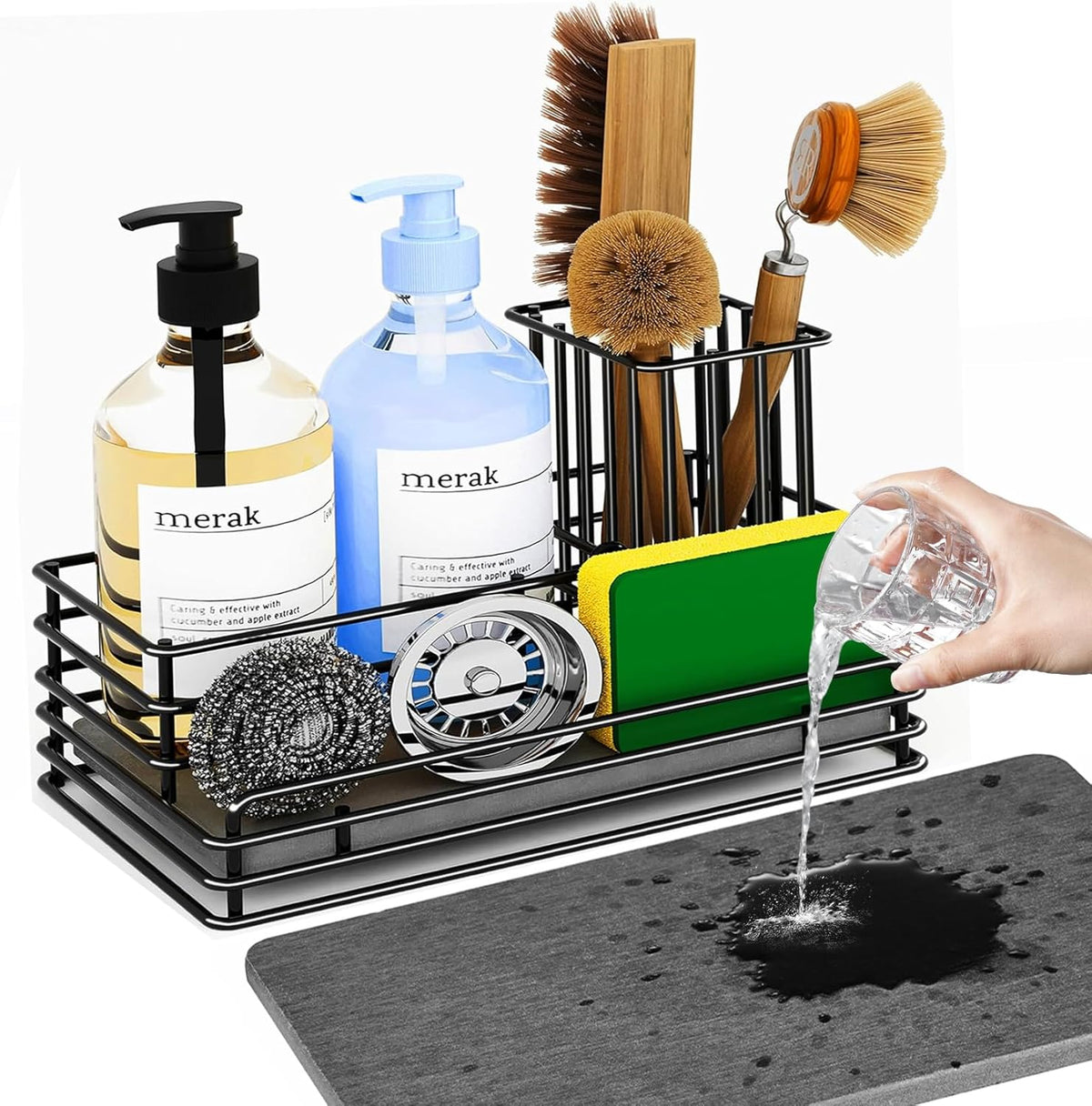 Yofidra Kitchen Sink Caddy: Sink Sponge with Instant Drying Stone, Metal Stainless Steel Dish