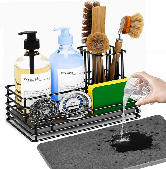 Yofidra Kitchen Sink Caddy: Sink Sponge with Instant Drying Stone, Metal Stainless Steel Dish