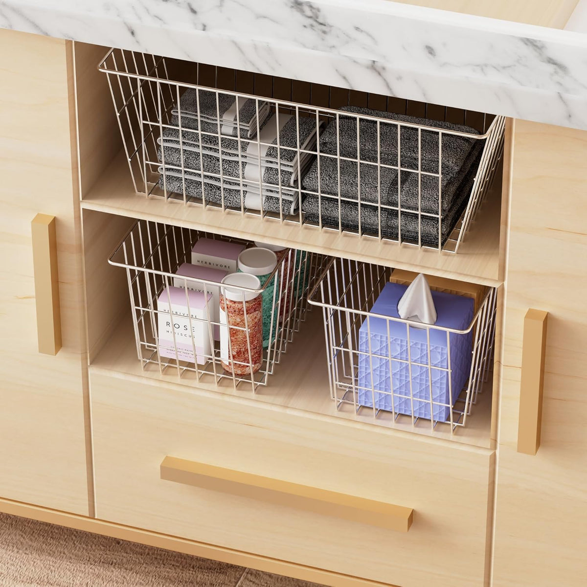 SANNO 15.7in Freezer Baskets Bins - Freezer Storage Containers Organizer for Office, Bathroom