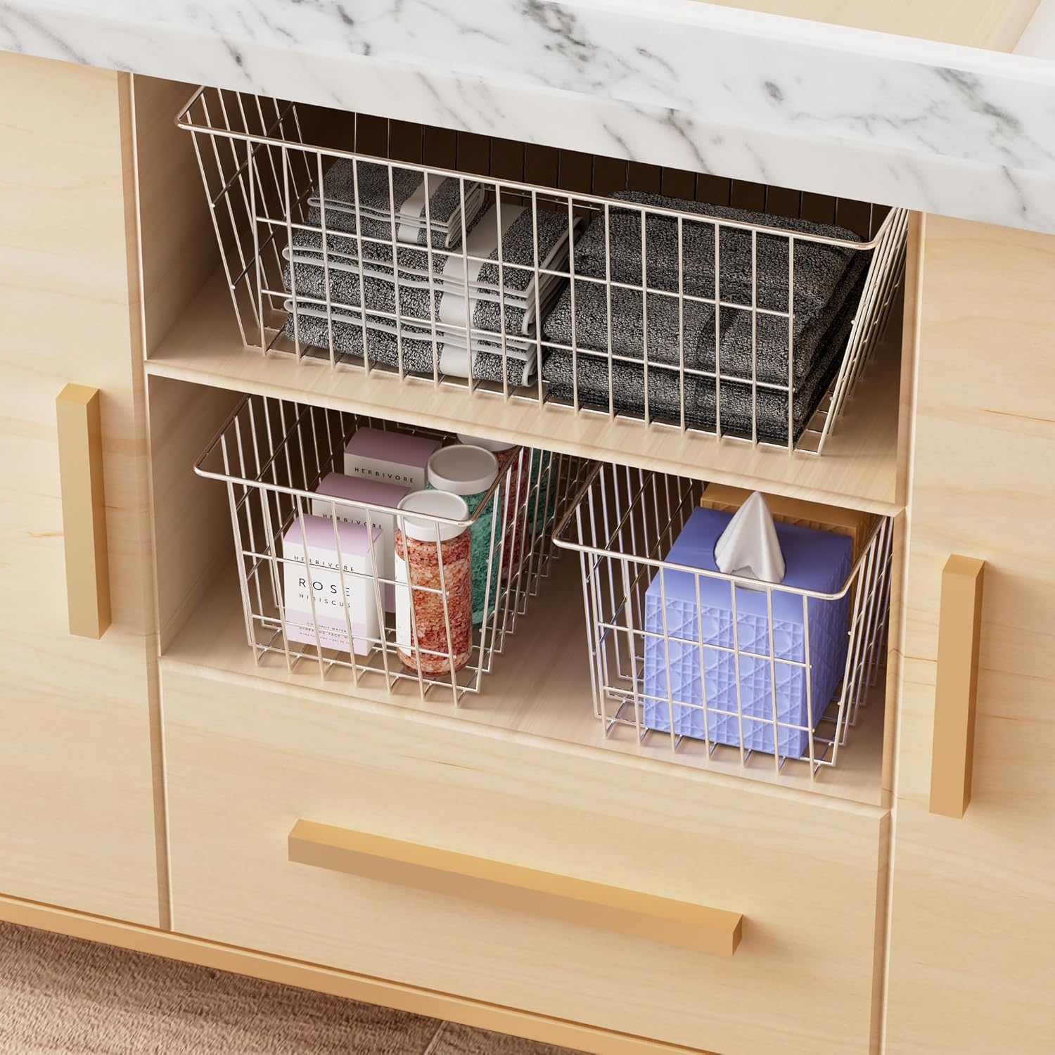 SANNO 15.7in Freezer Baskets Bins - Freezer Storage Containers Organizer for Office, Bathroom