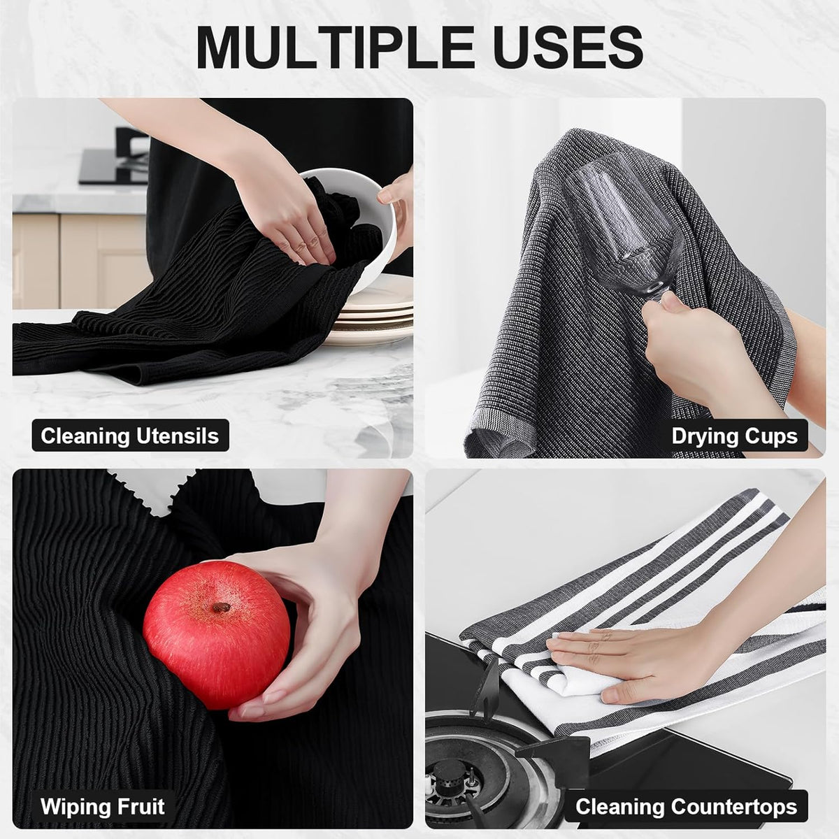 Homaxy Premium Kitchen Towels(18”x 28”, 6 Pack), Large Cotton 380 GSM Kitchen Hand Towels, Soft and
