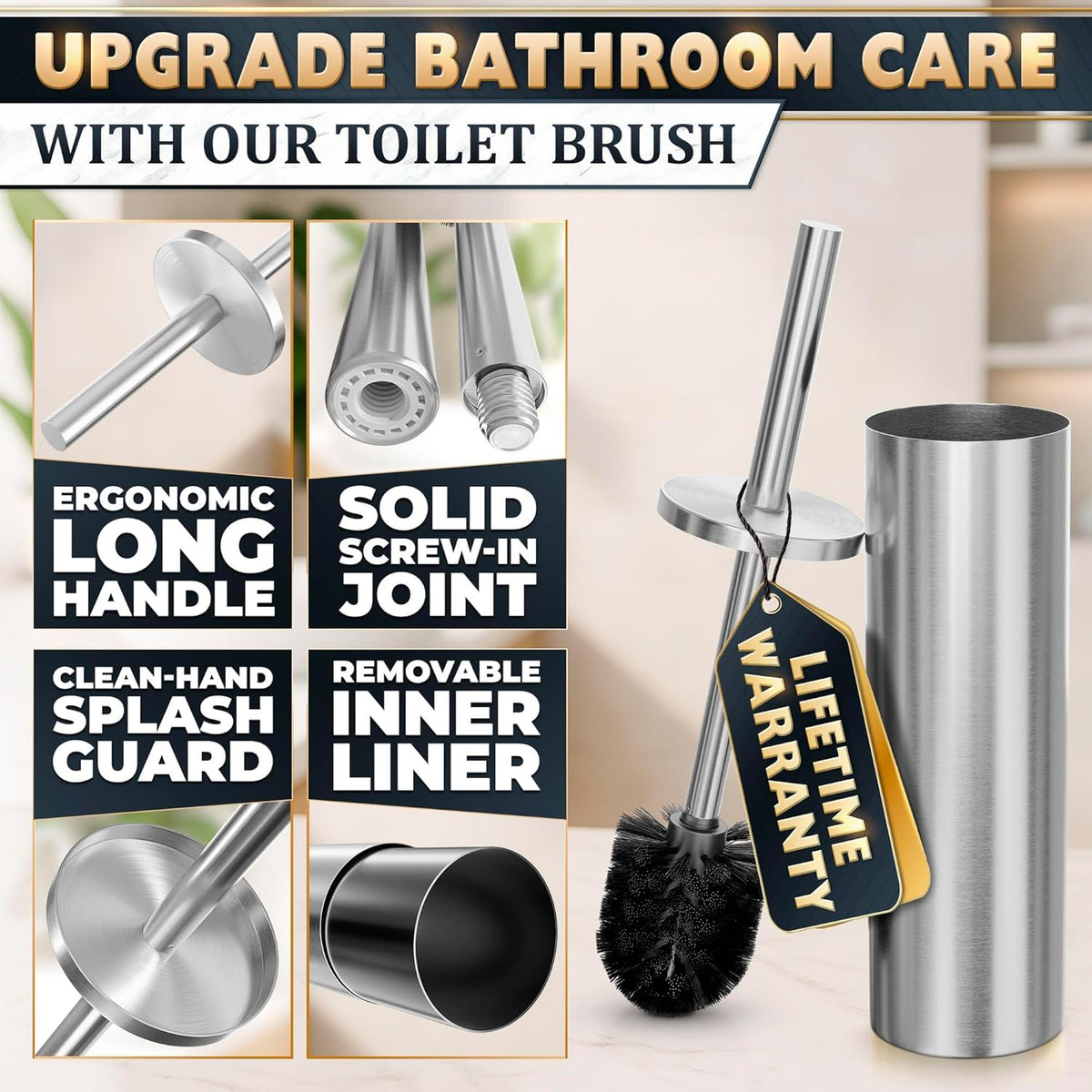 Stylish Stainless Steel Toilet Brush and Holder Set - Silver Toilet Bowl Brush and Holder with