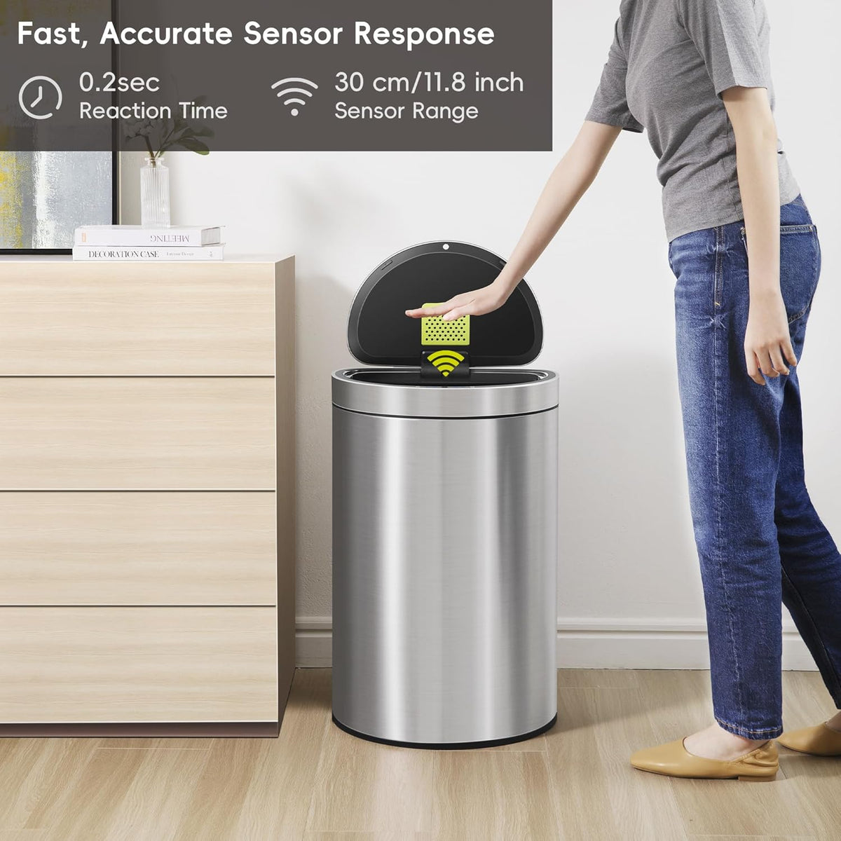 EKO Mirage Semi-Round Motion Sensor Trash Can, 47 Liter / 12.4 Gallon Automatic Large Kitchen Trash