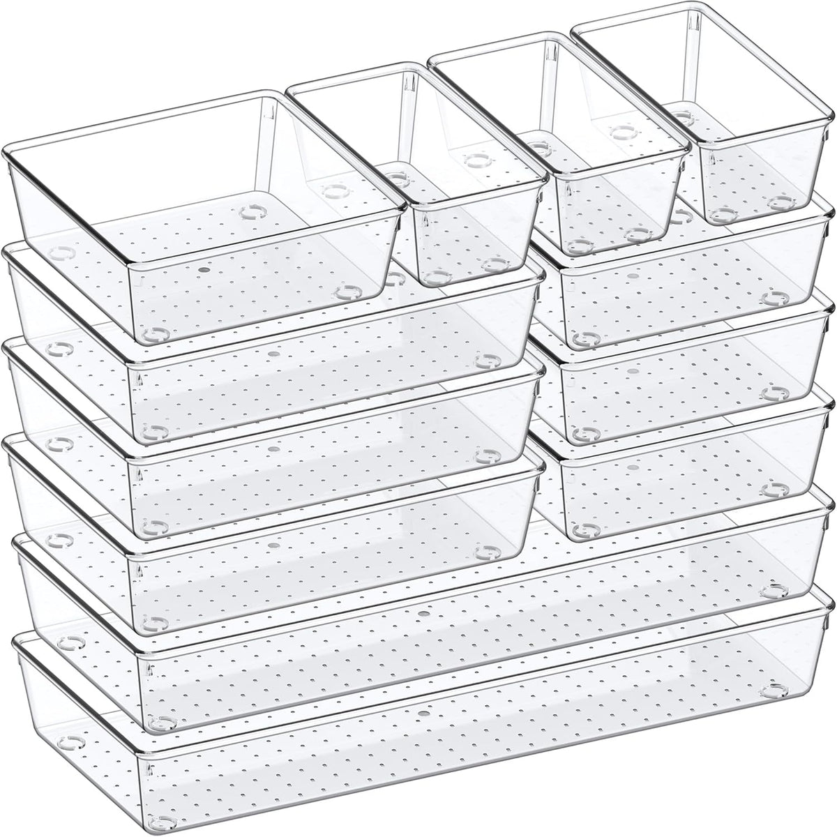 Criusia Drawer Organizer, 12 Pack Clear Plastic Kitchen Drawer Organizers Set,4-Size Versatile