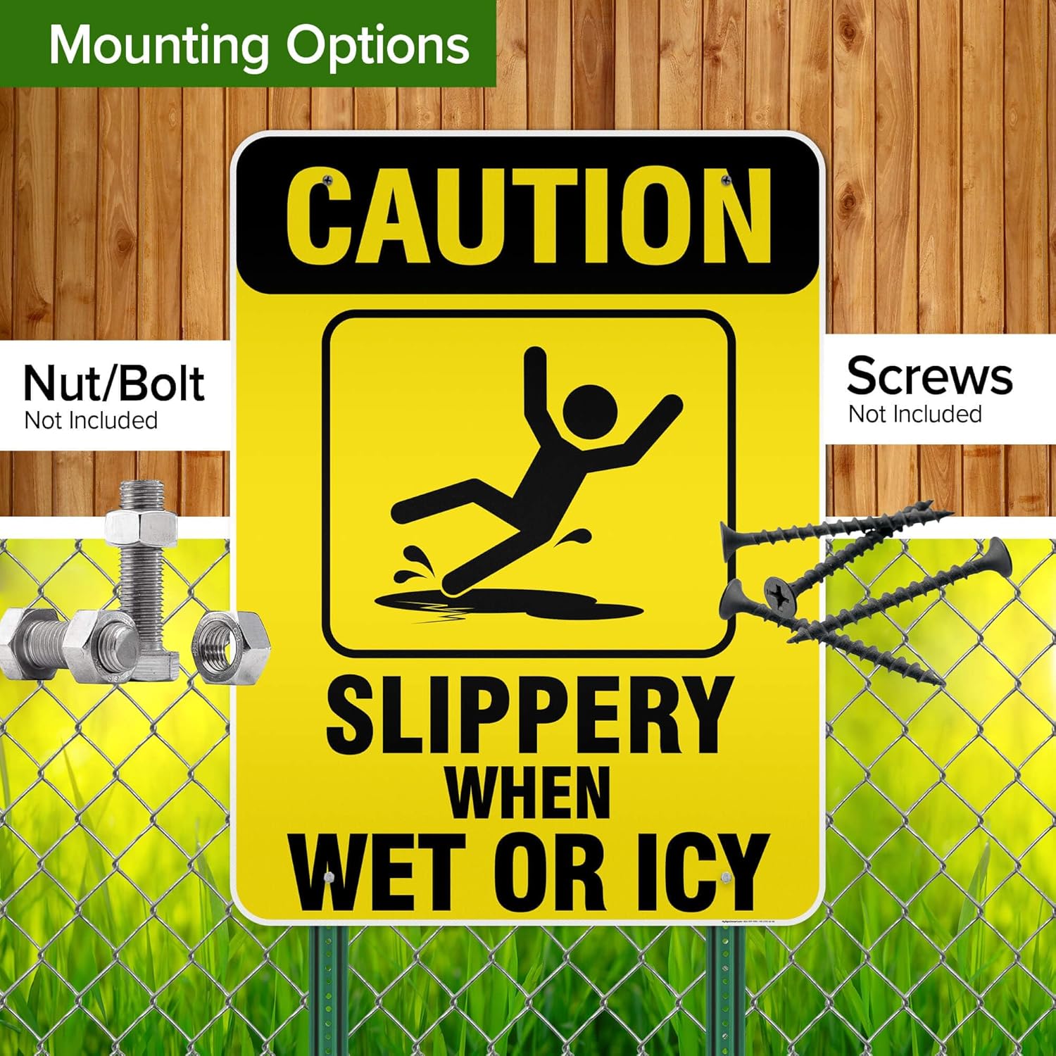 Caution Slippery When Wet Sign or ICY Sign, 36"x48" Aluminum Composite Reflective, Indoor/Outdoor