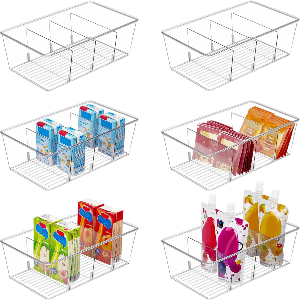 Vtopmart 6 Pack Food Storage Organizer Bins, Clear Plastic Bins for Pantry, Kitchen, Fridge