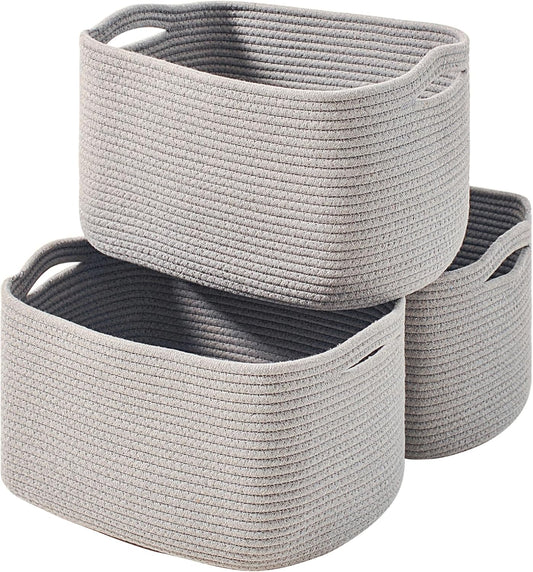 Storage Baskets for Organizing Shelves, Woven Cotton Rope Bins for Baby Nursery Organization, Book