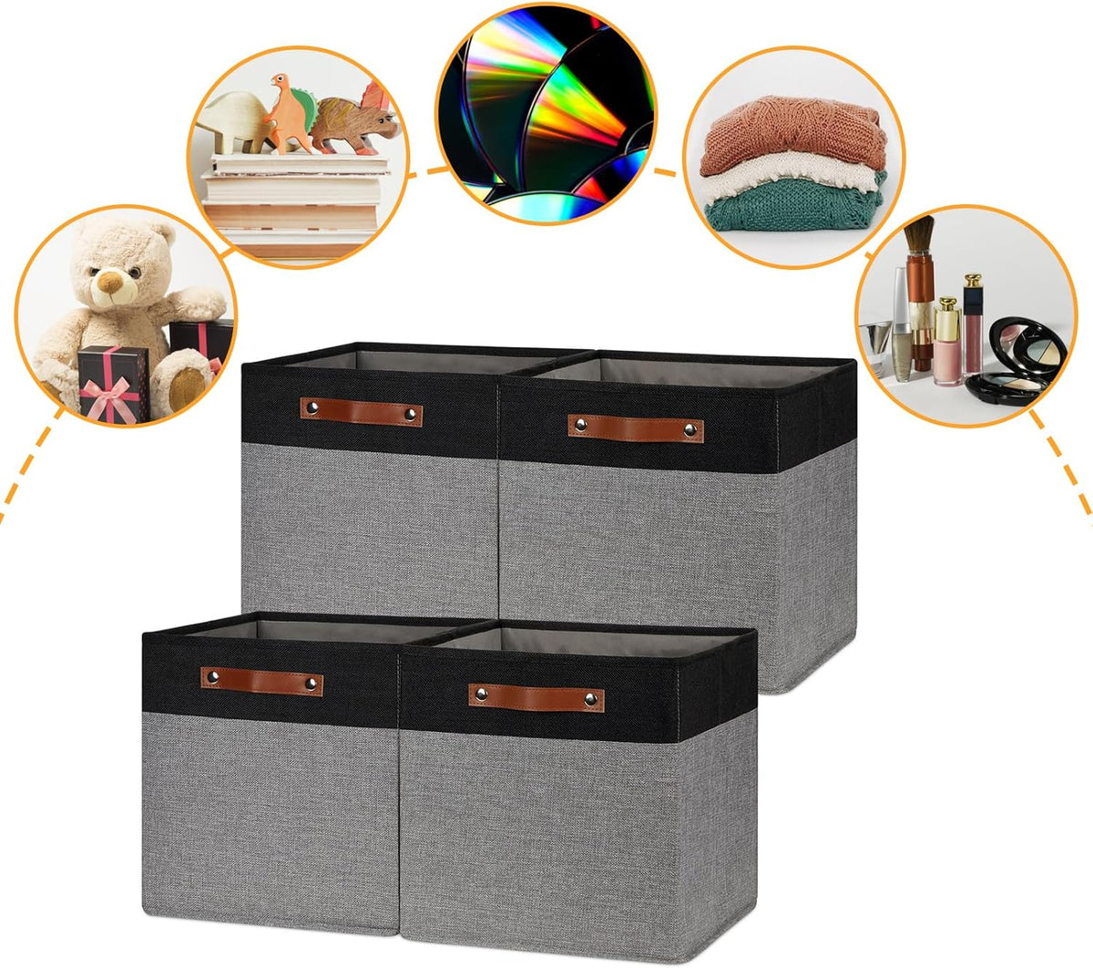 DULLEMELO 13x13 Storage Cubes, Collapsible Sturdy Cube Storage Bins With Handles for
