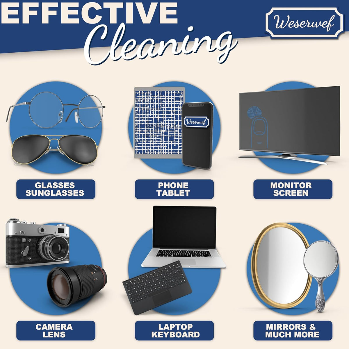 WESERWEF Design Microfiber Glasses Cleaning Cloth – Premium Cleaning Cloth for Eyeglasses, Screens