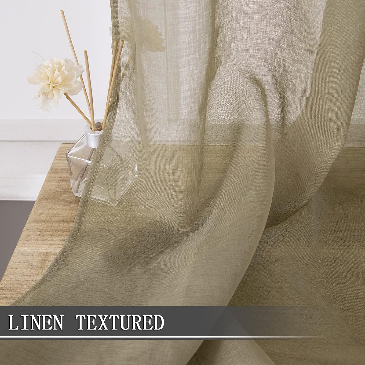 Tollpiz Sheer Curtains Linen Textured Living Room Curtain Sheers Light Filtering Rod Pocket Voile