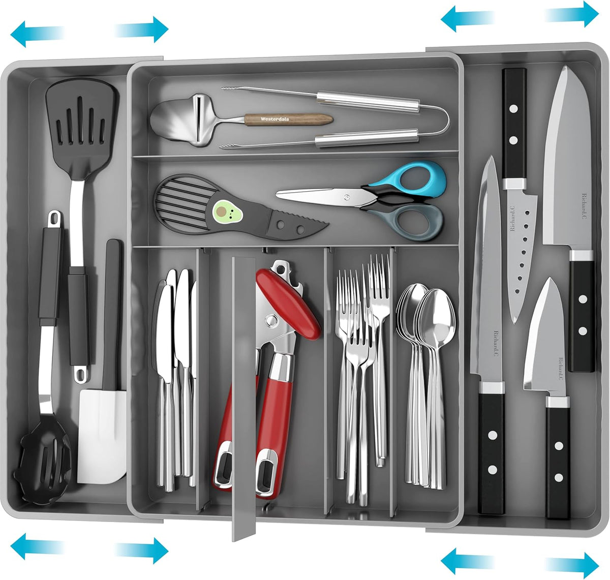 Simple Houseware Expandable Kitchen Drawer Flatware Organizer, Gray – Adjustable Cutlery Tray with