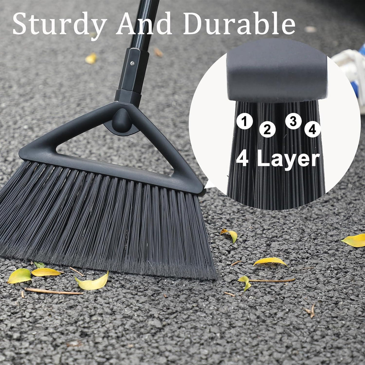 Heavy Duty Broom, Brooms for Sweeeping Indoor, Angle Broom with Long Pole, Outdoor Broom for