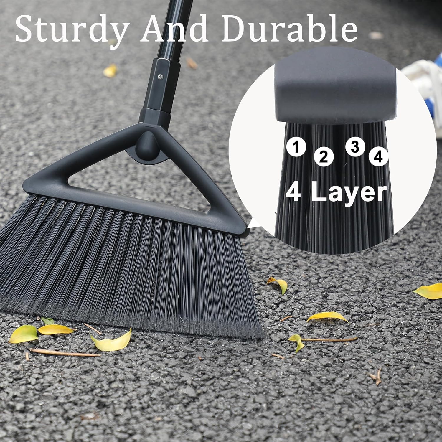 4PCS Heavy Duty Angle Broom, Long Pole Brooms for Indoor, Outdoor Sweeping, Kitchen to Courtyard