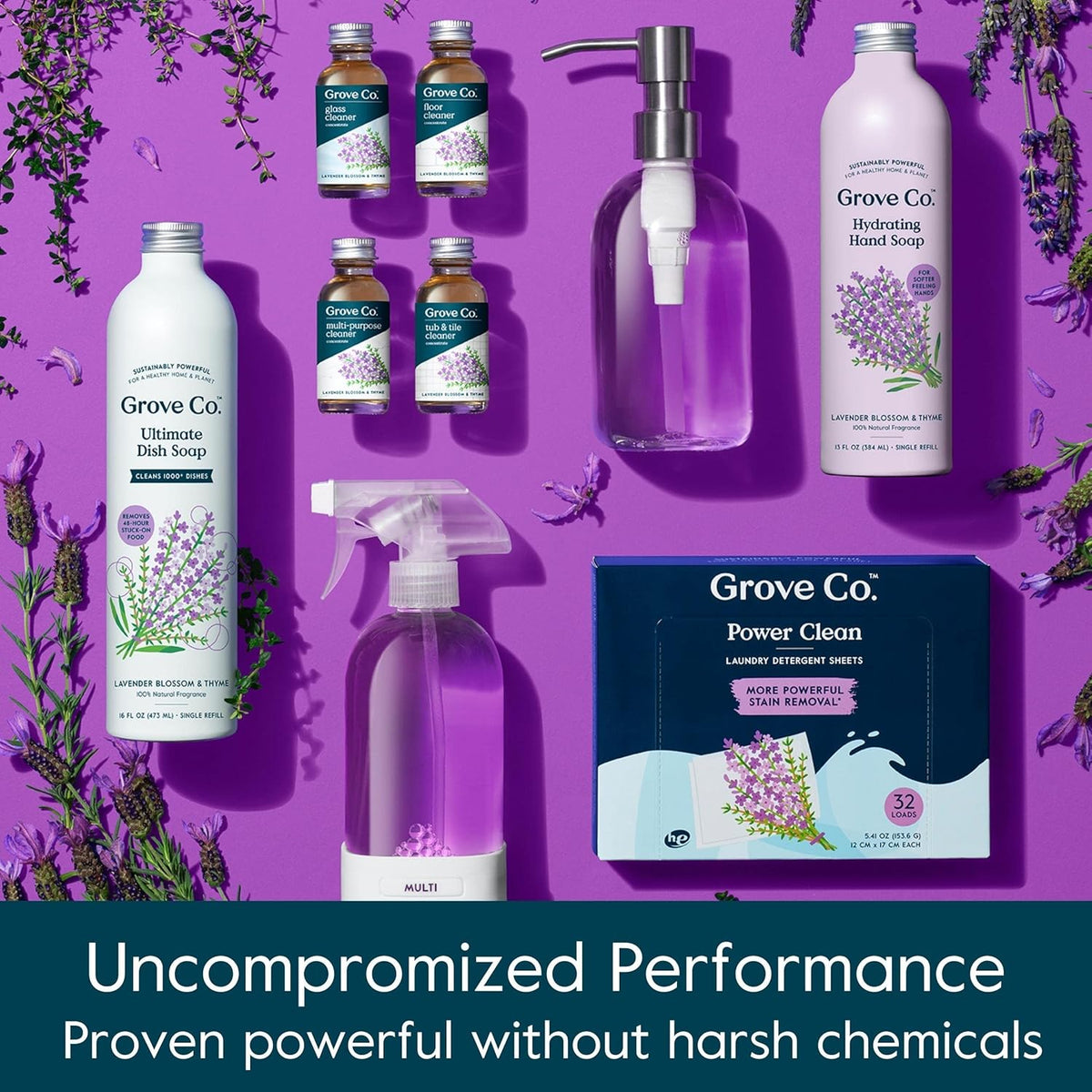 Grove Co. Multi-Purpose Cleaner, Refill Concentrate (6 x 1 Fl Oz) Plant-based Household Cleaning