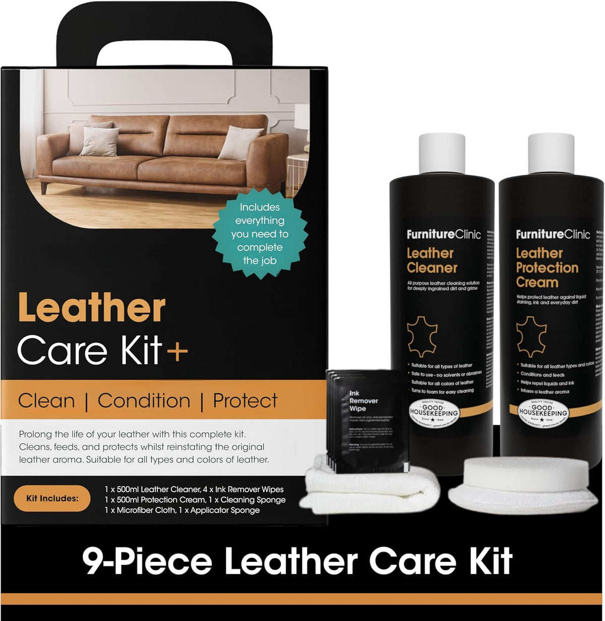 Furniture Clinic Large Leather Care Kit | Leather Cleaner + Conditioning Protection Cream for